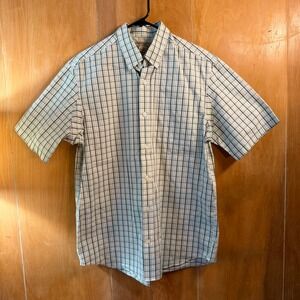 Duluth Trading Co Wrinklefighter Shirt Mens Medium Green Plaid Short Sleeve